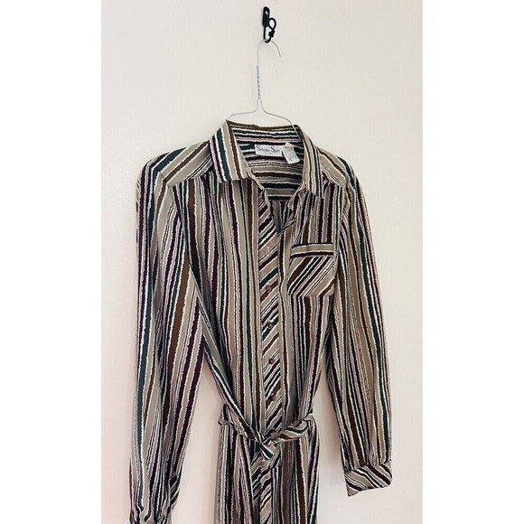 Vintage 60s Schrader Sport New York City USA Made Striped Belted Shirtdress - Picture 2 of 6
